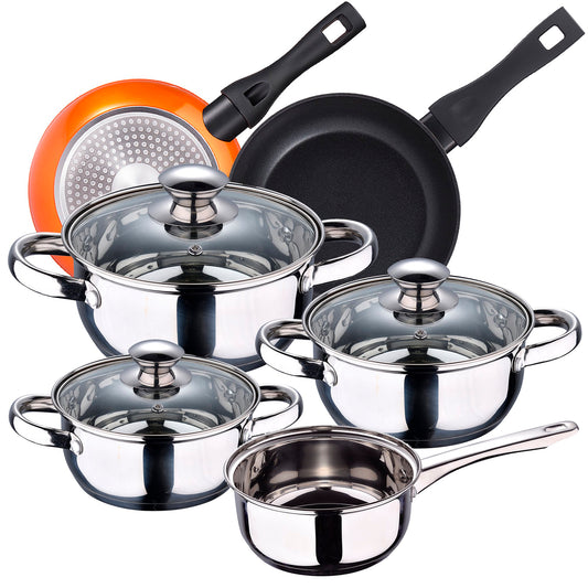Bateria De Cocina 7 Piezas San Ignacio Faro De Acero Inoxidable Con Juego De Sartenes (20/24 Cm) Bergner Neon Classic En Aluminio Forjado_0