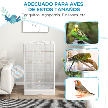 Pawhut Jaula Para Pájaros 61x36,5x98 Cm Con Puertas Perchas Bandeja Blanco_5