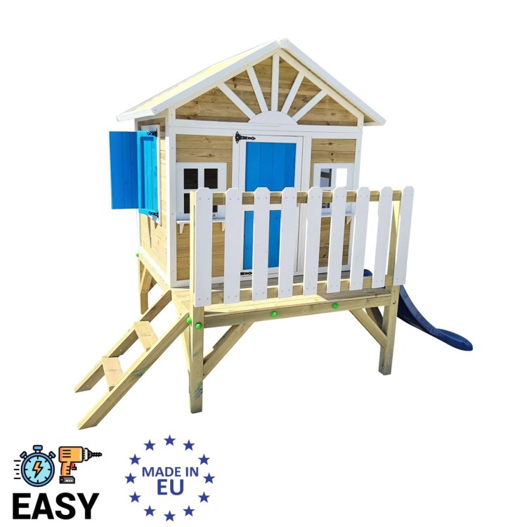 Casita Infantil De Madera Por Paneles Masgames Visby Elevada 60 Cm Azul._0