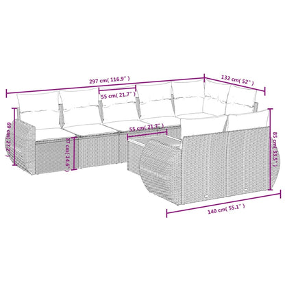 Set De Sofás De Jardín 9 Pzas Con Cojines Ratán Sintético Beige / Vetonek_2