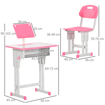 Secretária E Cadeira Para Crianças Homcom Rosa Pp, Mdf E Aço 60x45x90-120cm_2
