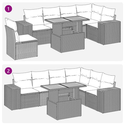Set Sofás De Jardín 7 Piezas Y Cojines Ratán Sintético Beige / Vetonek_1