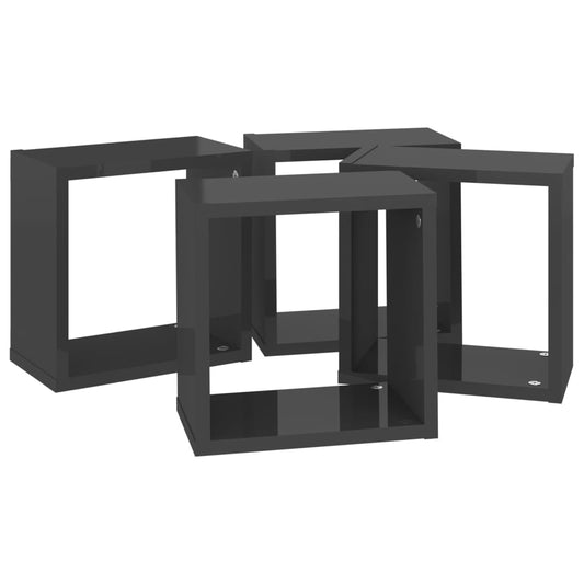 Estantes Cubo De Pared 4 Unidades Gris Brillo 26x15x26 Cm / Vetonek_0