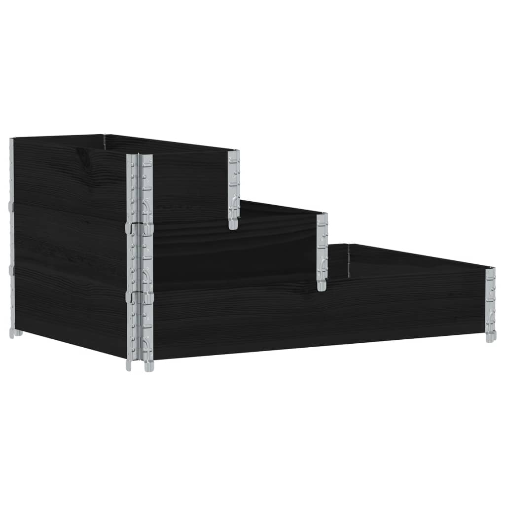 Arriate Elevado De 3 Niveles Madera Maciza Pino Negro 120x80 Cm_0