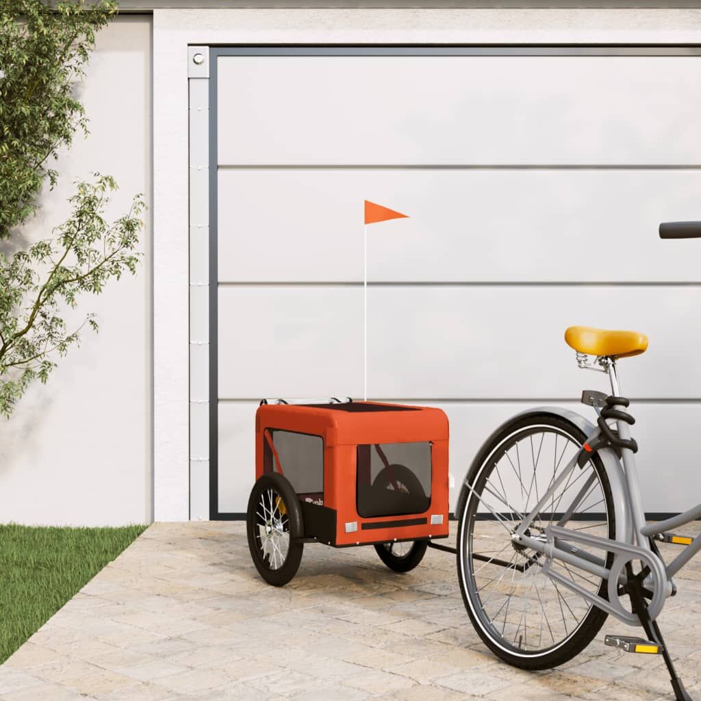 Vidaxl Remolque De Bicicleta Mascotas Hierro Tela Oxford Naranja Negro_1