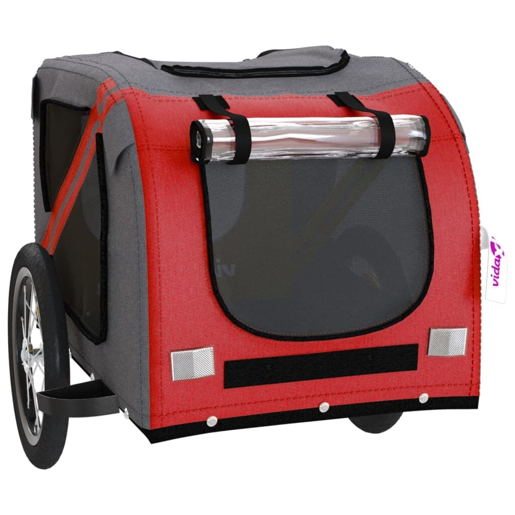 Vidaxl Remolque De Bicicleta Mascotas Hierro Tela Oxford Rojo Gris_4