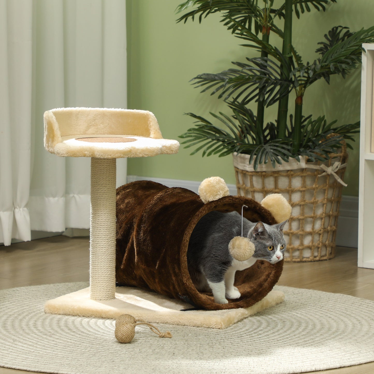 Pawhut Árbol Rascador Para Gatos Altura 47 Cm Con Túnel Marrón Oscuro_1