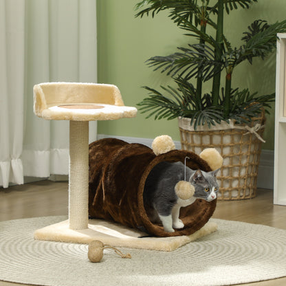 Pawhut Árbol Rascador Para Gatos Altura 47 Cm Con Túnel Marrón Oscuro_1