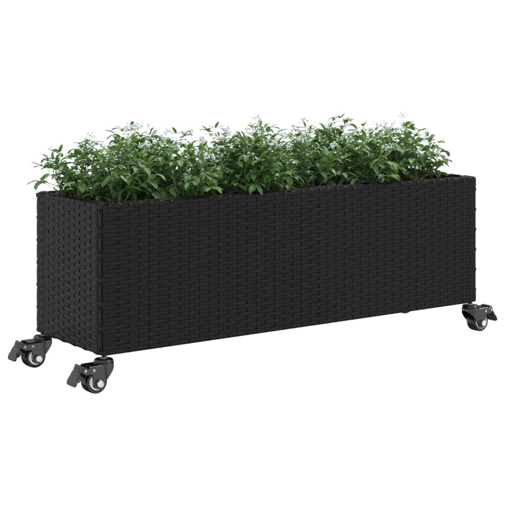 Jardineras Con Ruedas 2 Uds Ratán Sintético Negro 107x32x38 Cm_3