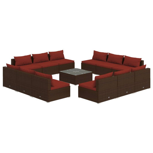 Set Muebles De Jardín 13 Pzas Y Cojines Ratán Sintético Marrón / Vetonek_0