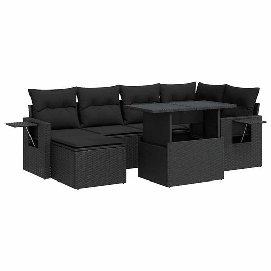 Set De Sofás De Jardín 7 Pzas Con Cojines Ratán Sintético Negro / Vetonek_0