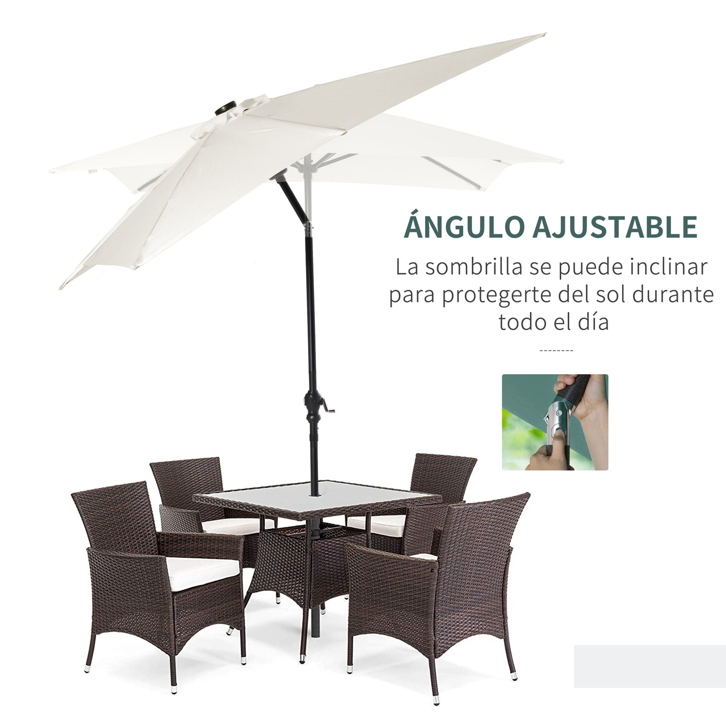 Outsunny Sombrilla De Jardín 268x205x248 Cm Con Techo Inclinable Luces Led Crema_5