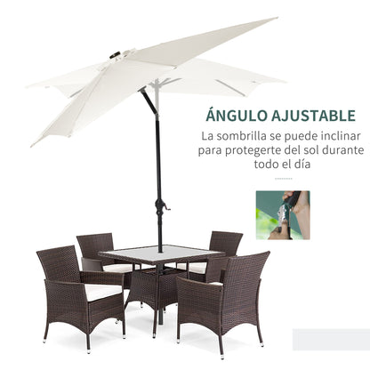 Outsunny Sombrilla De Jardín 268x205x248 Cm Con Techo Inclinable Luces Led Crema_5