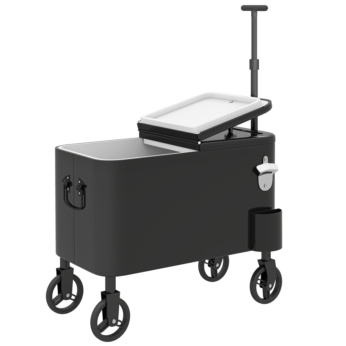 Outsunny Carrito Nevera De 56l Con Ruedas Mango Ajustable Abrebotellas Negro_0