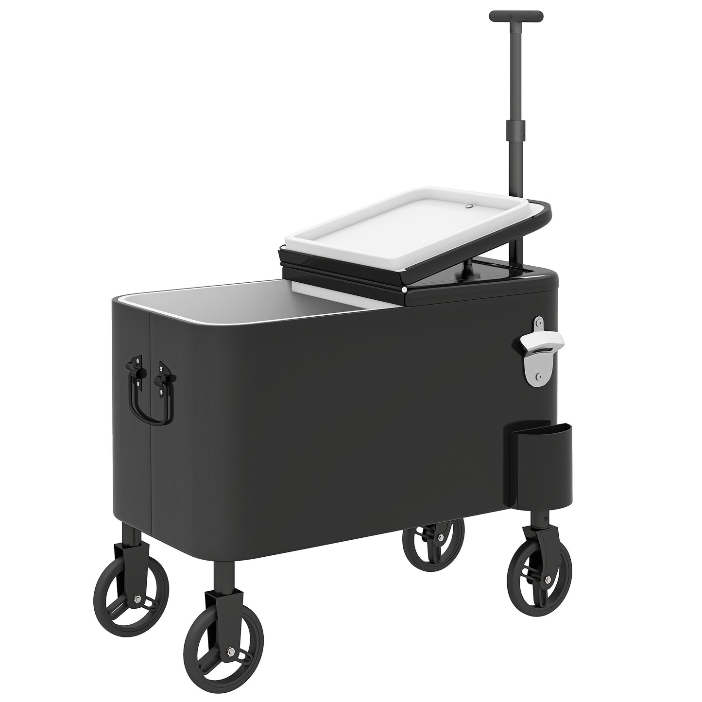 Outsunny Carrito Nevera De 56l Con Ruedas Mango Ajustable Abrebotellas Negro_0