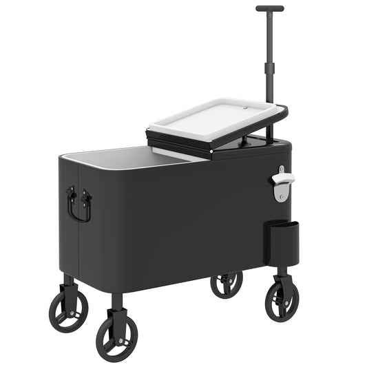 Outsunny Carrito Nevera De 56l Con Ruedas Mango Ajustable Abrebotellas Negro_0