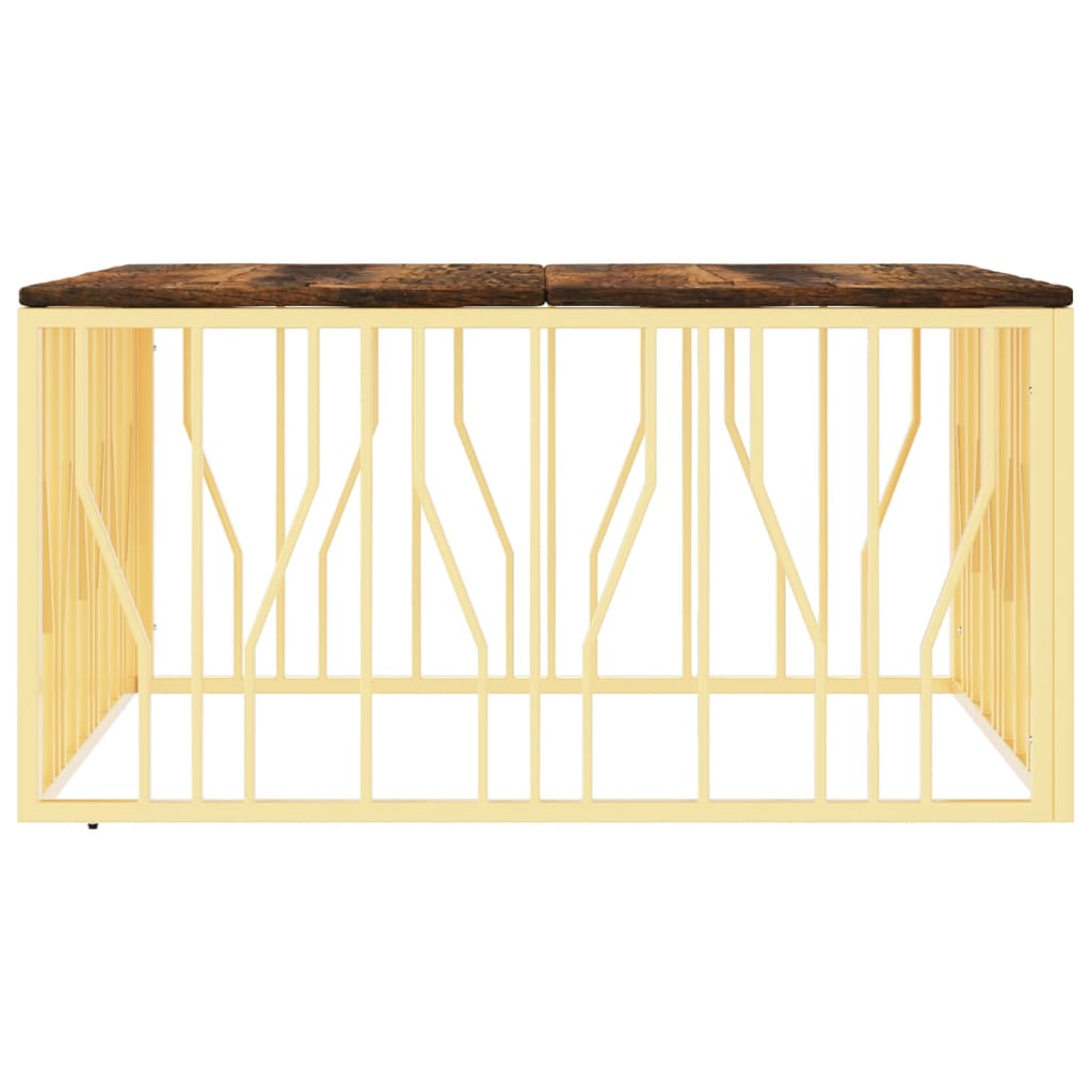 Mesa De Centro Acero Inoxidable Madera Maciza Reciclada Dorado._2