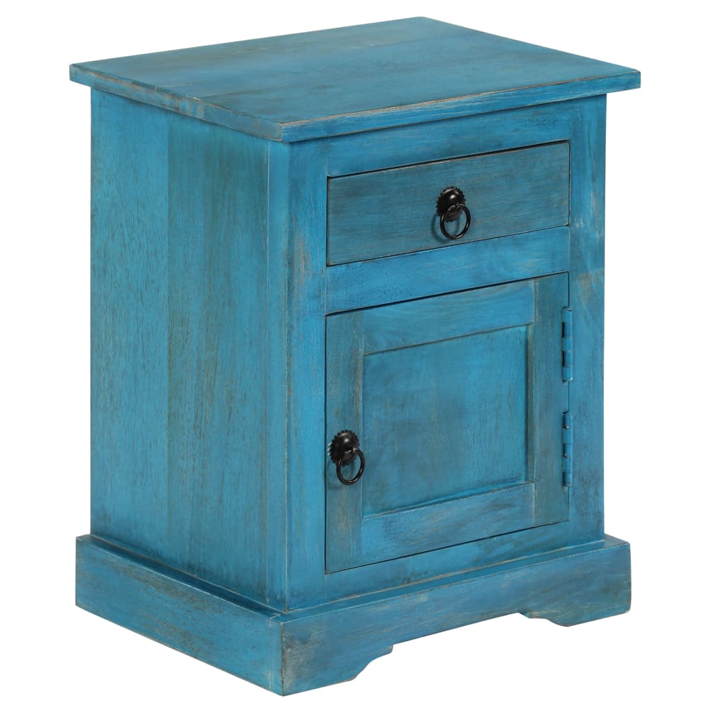 Mesita De Noche De Madera Maciza De Mango Azul 40x30x50 Cm_2