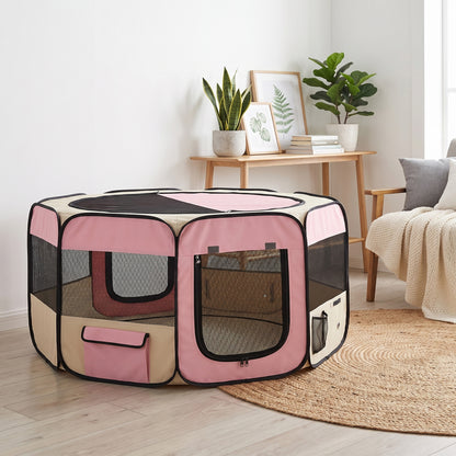 Pawhut Parque Para Mascotas Plegable 90x90x41cm Impermeable De Tela Oxford Rosa_3