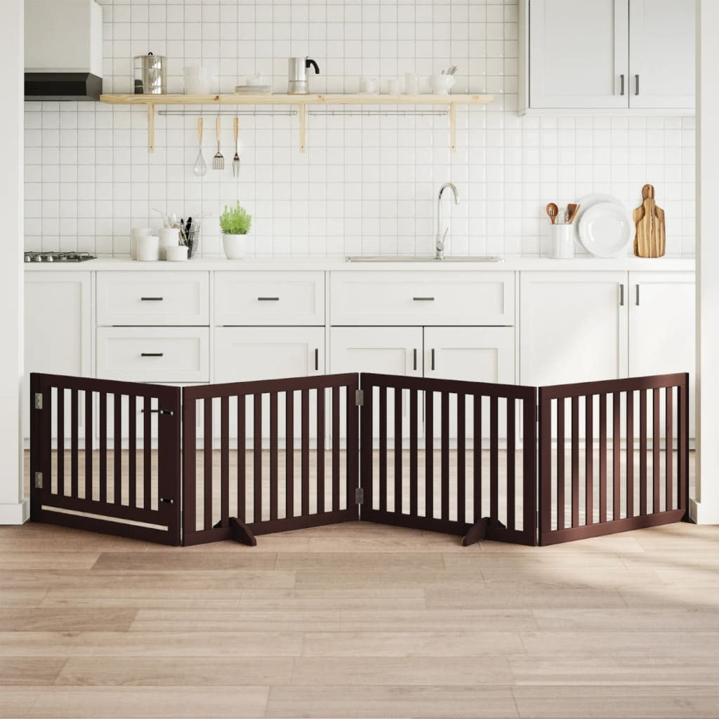 Vidaxl Puerta Para Perros Plegable 4 Paneles Madera Álamo Marrón 320cm_1