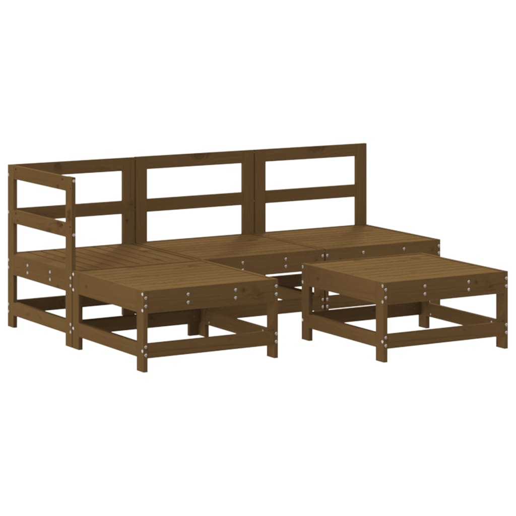 Vidaxl Juego De Sofás De Jardín 5 Pzas Madera Maciza Pino Marrón Miel_0