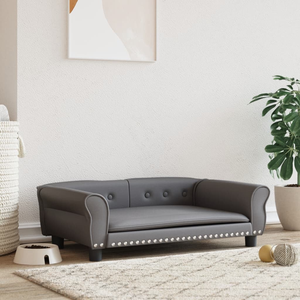Cama Para Perros De Cuero Sintético Gris 95x55x30 Cm / Vetonek_4