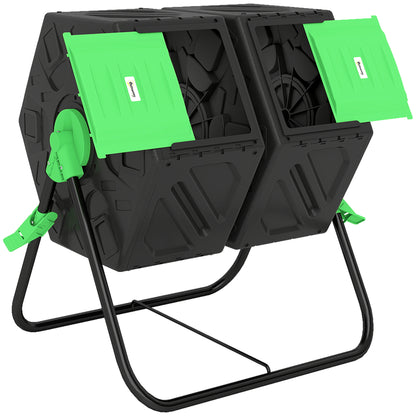 Outsunny Compostador Giratorio 130l De Doble Cámara 67x60x77 Cm Negro_0