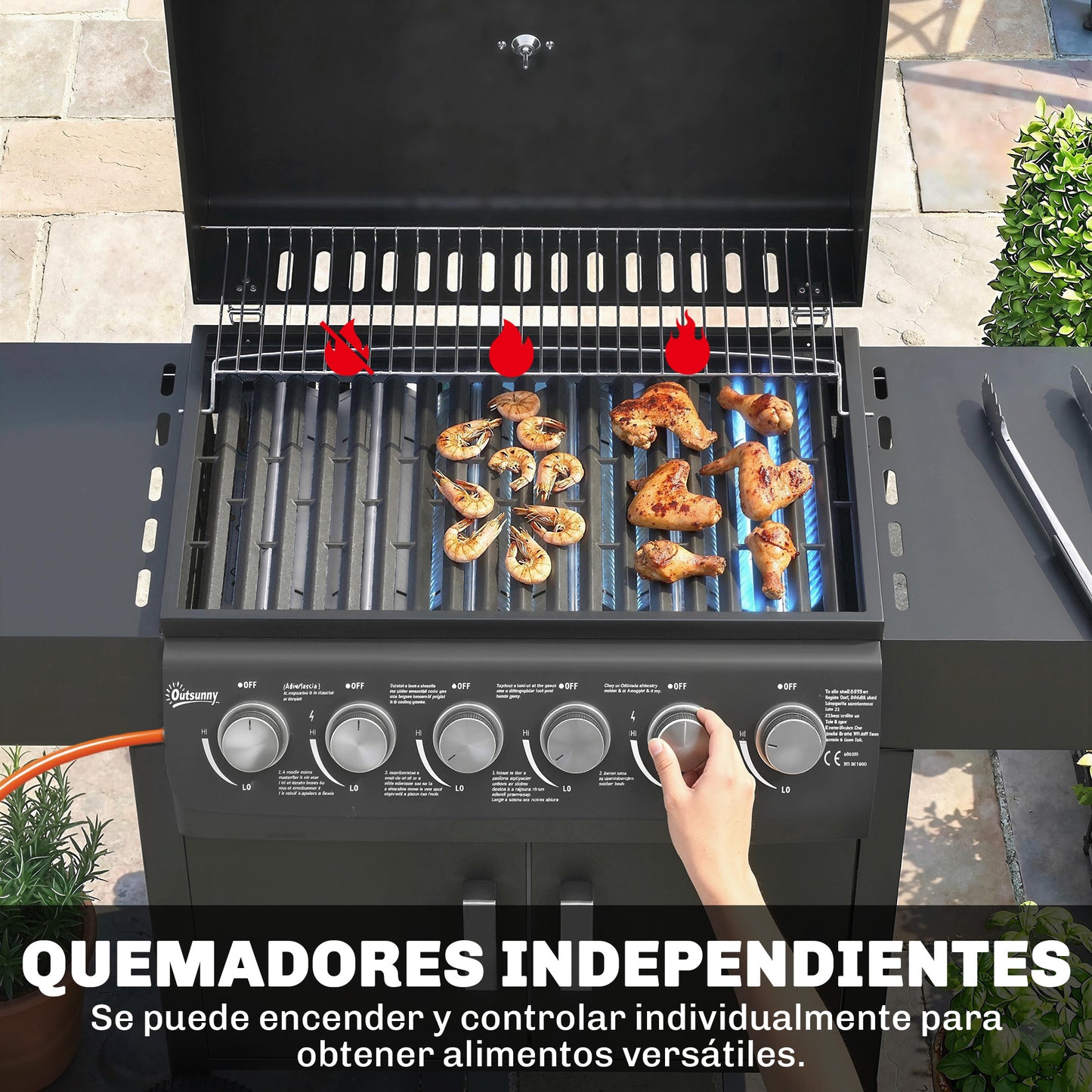 Outsunny Barbacoa De Gas Bbq Gas Con 6 Quemadores 15 Kw_4