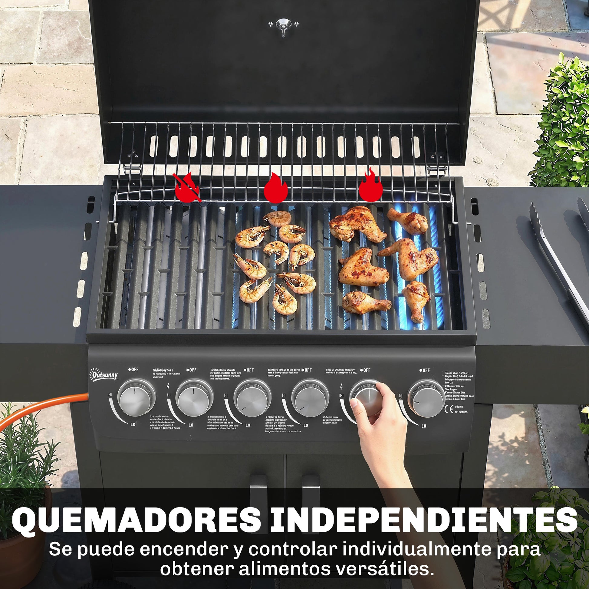 Outsunny Barbacoa De Gas Bbq Gas Con 6 Quemadores 15 Kw_4