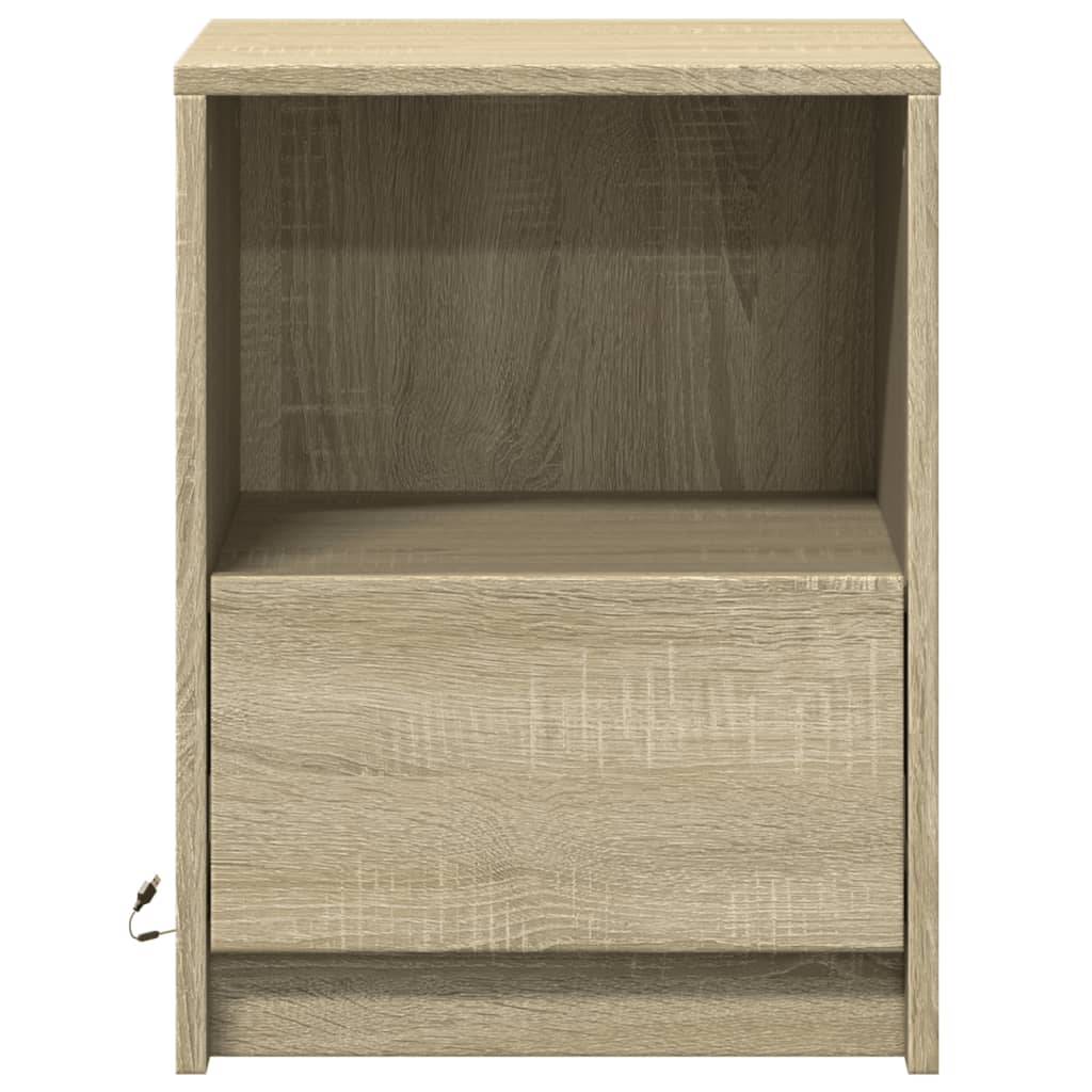 Mesitas De Noche Luces Led 2 Uds Madera Ingeniería Roble Sonoma_4