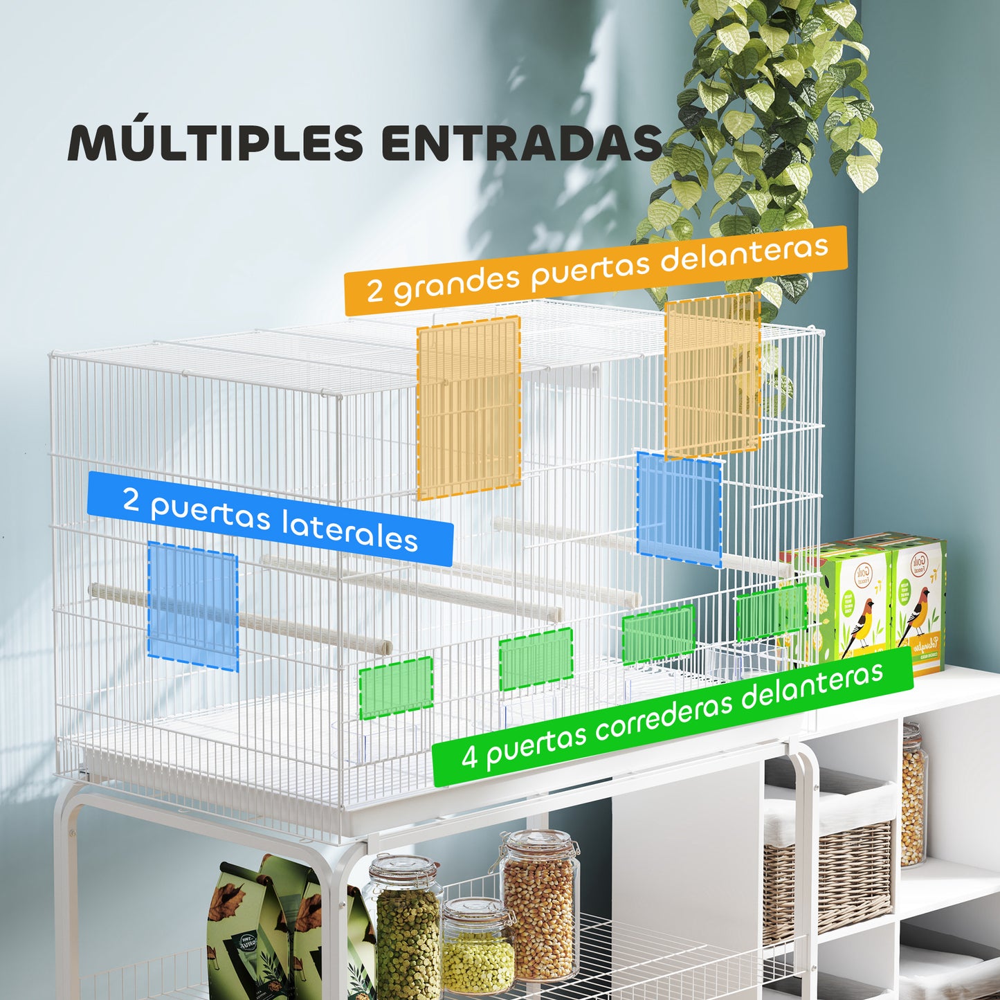 Pawhut Jaula Para Pájaros Con Divisor Ruedas Para Mascota Aves Loros Canarios_5