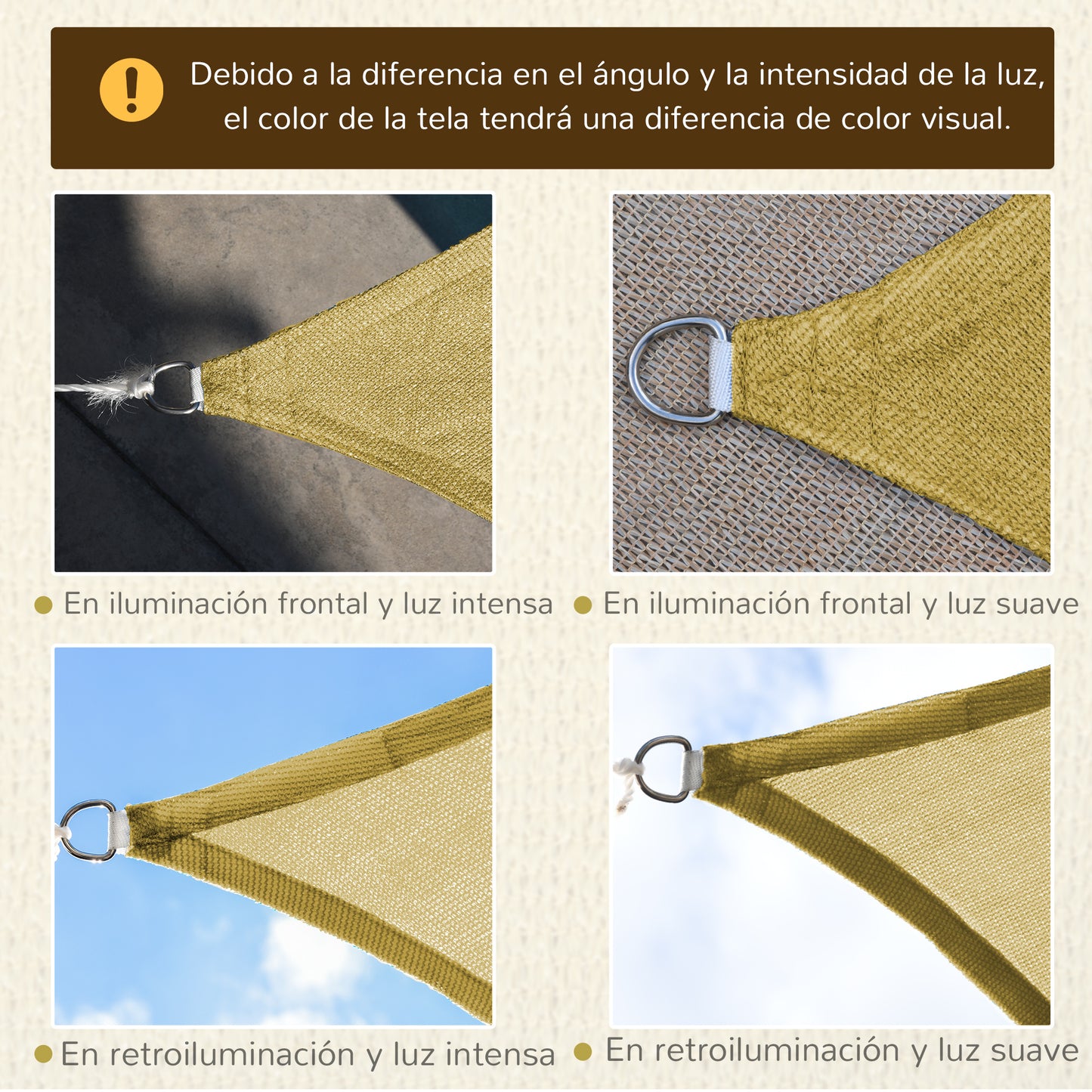 Outsunny Toldo Vela De Sombra Rectangular 6x4 M Protección Rayos Uv Beige_5
