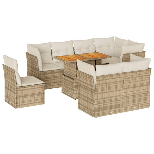 Set De Sofás De Jardín Con Cojines 9 Pzas Ratán Sintético Beige / Vetonek_0