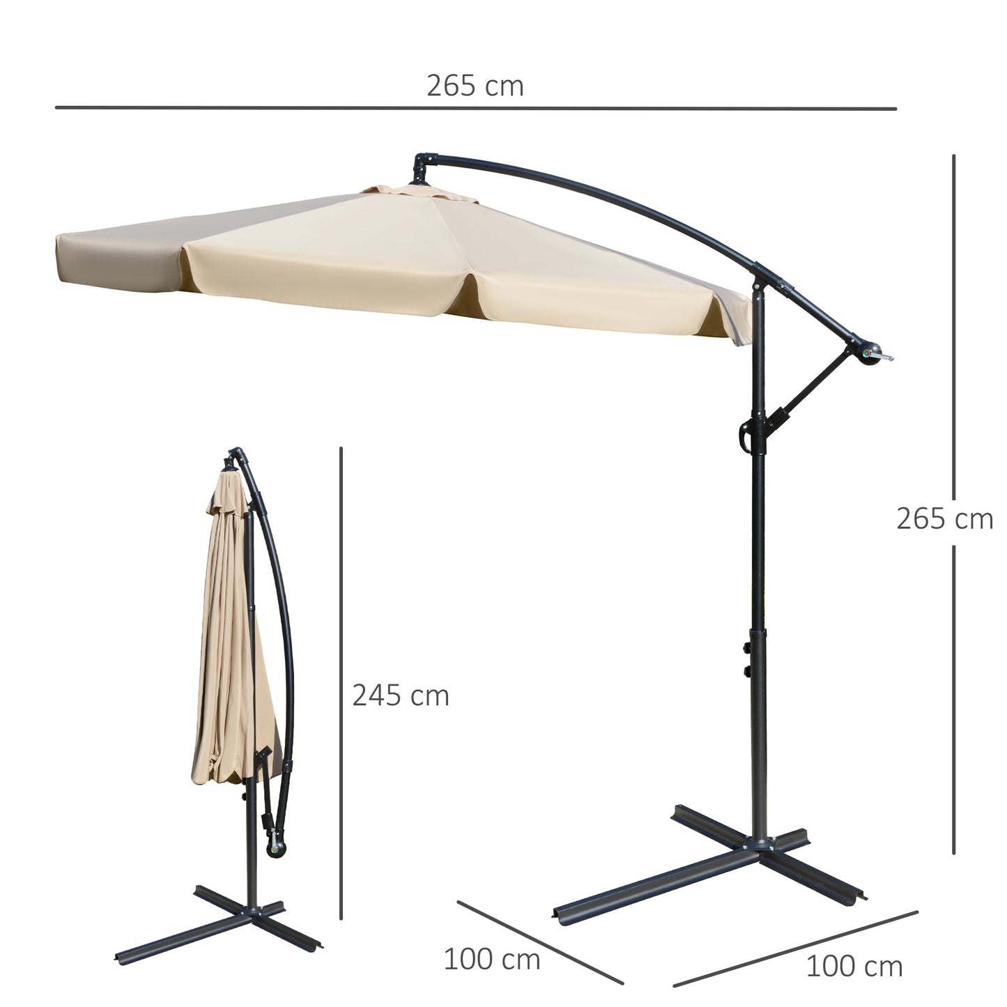 Outsunny Sombrilla De Jardín Ø265 Cm Parasol Excéntrico Inclinable Marrón Claro_2
