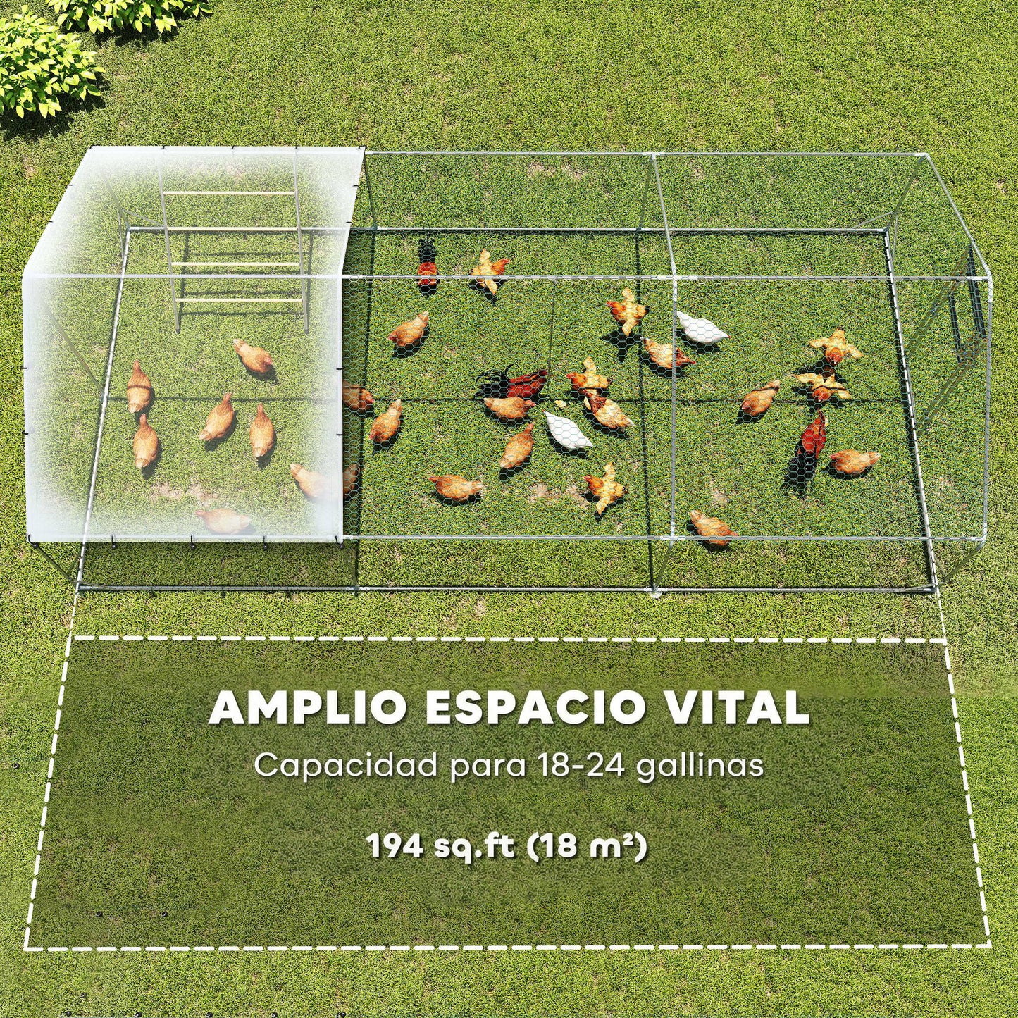 Pawhut Gallinero Para Exterior 3x6x2 M Con Comedero Colgante Tipo Brocheta Plata_4