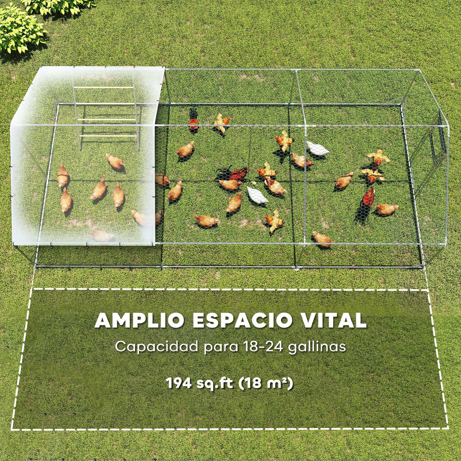 Pawhut Gallinero Para Exterior 3x6x2 M Con Comedero Colgante Tipo Brocheta Plata_4