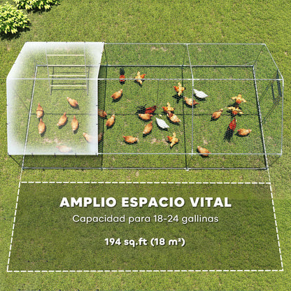 Pawhut Gallinero Para Exterior 3x6x2 M Con Comedero Colgante Tipo Brocheta Plata_4