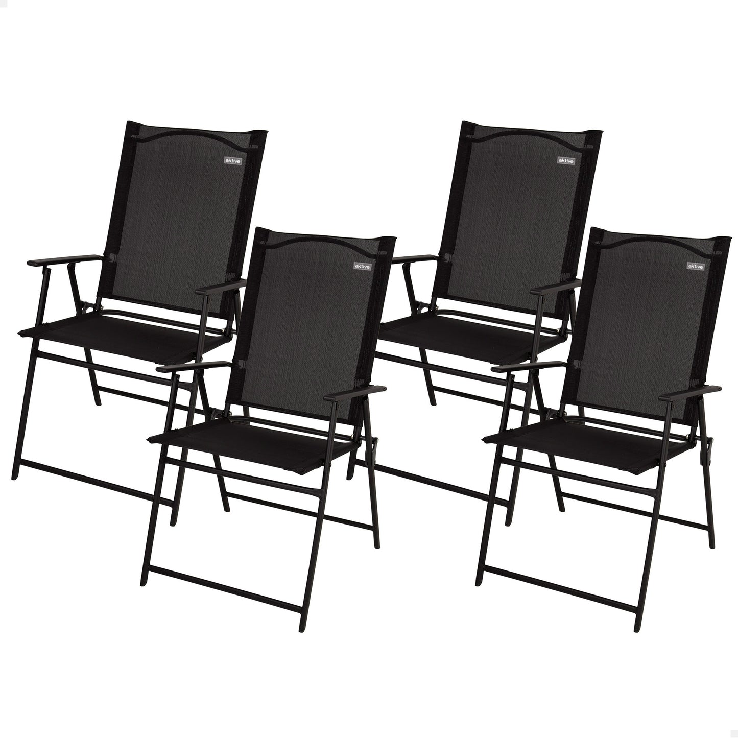 Aktive Pack 4 Sillas Plegables De Jardín Slim Negras Con Reposabrazos_0