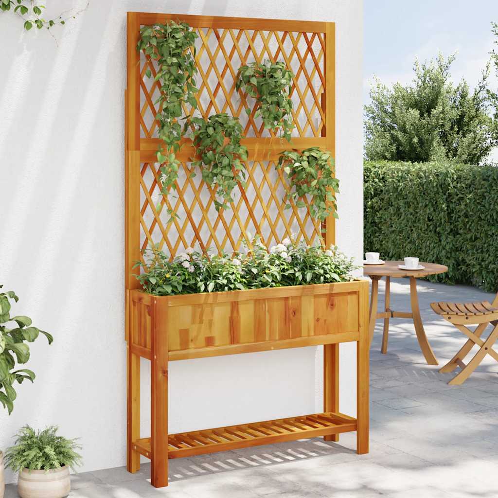 Jardinera Con Enrejado Y Estante Acacia Maciza 100x32x185 Cm_1