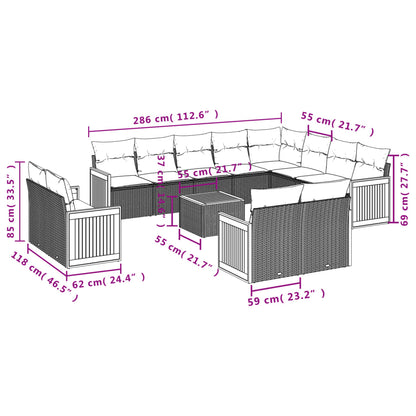 Set Sofás De Jardín Con Cojines 13 Pzas Ratán Sintético Beige / Vetonek_4