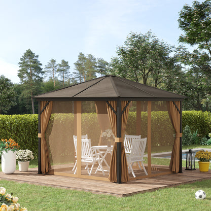 Outsunny Cenador De Jardín 3x3 M Aluminio Con 4 Cortinas Y 4 Mosquiteras Marrón_1