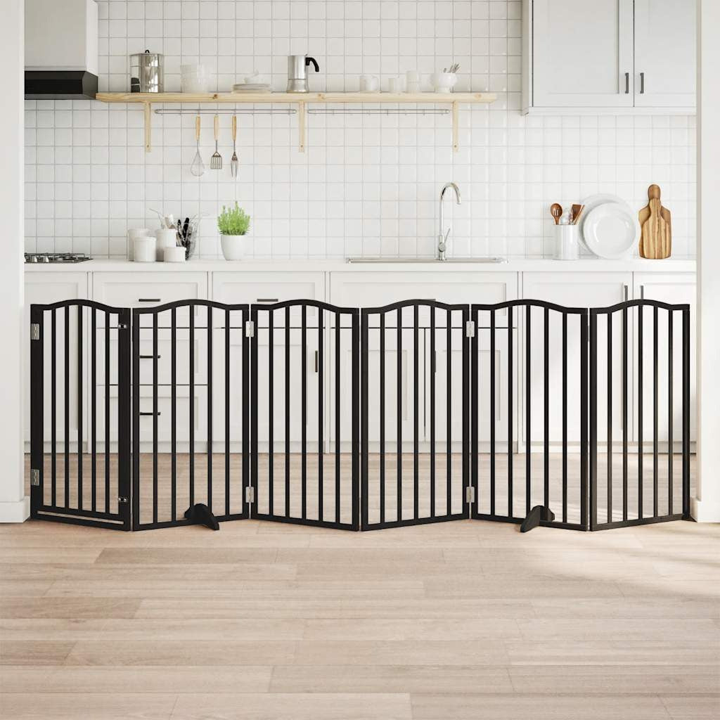 Vidaxl Puerta Para Perros Plegable 6 Paneles Madera Álamo Negra 300 Cm_1