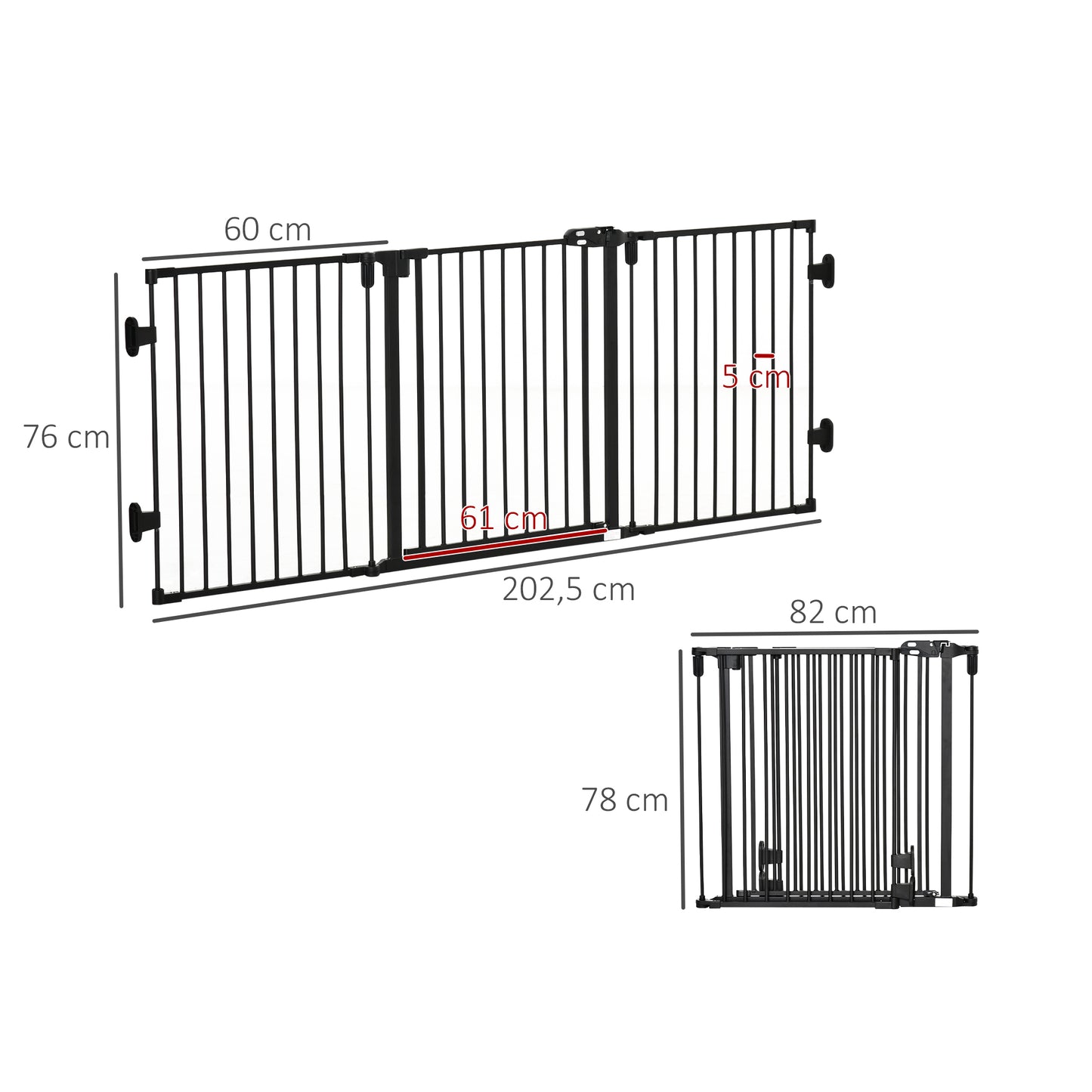 Pawhut Barrera De Seguridad Para Perros Plegable 202,5 Cm Con Auto Cierre Negro_2