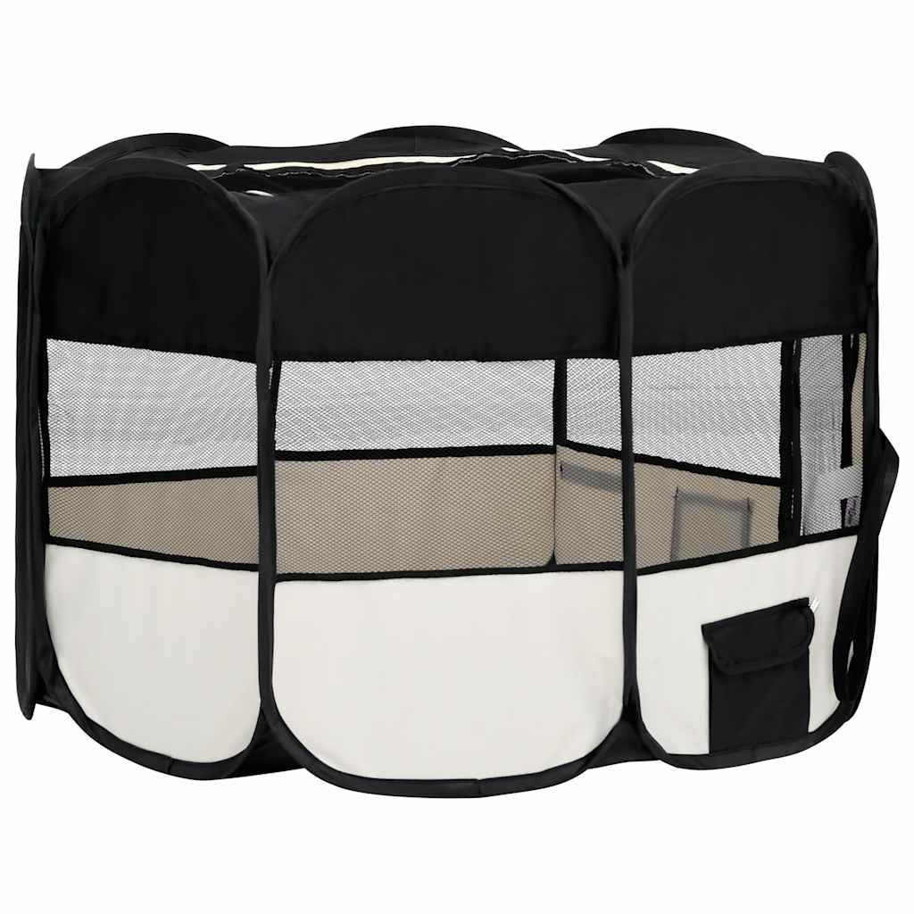 Parque De Perros Plegable Y Bolsa Transporte Negro 125x125x61cm_3
