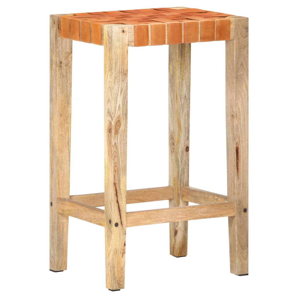 Taburetes De Bar 2 Piezas Cuero Auténtico Marrón 75 Cm_0