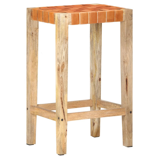 Taburetes De Bar 2 Piezas Cuero Auténtico Marrón 75 Cm_0
