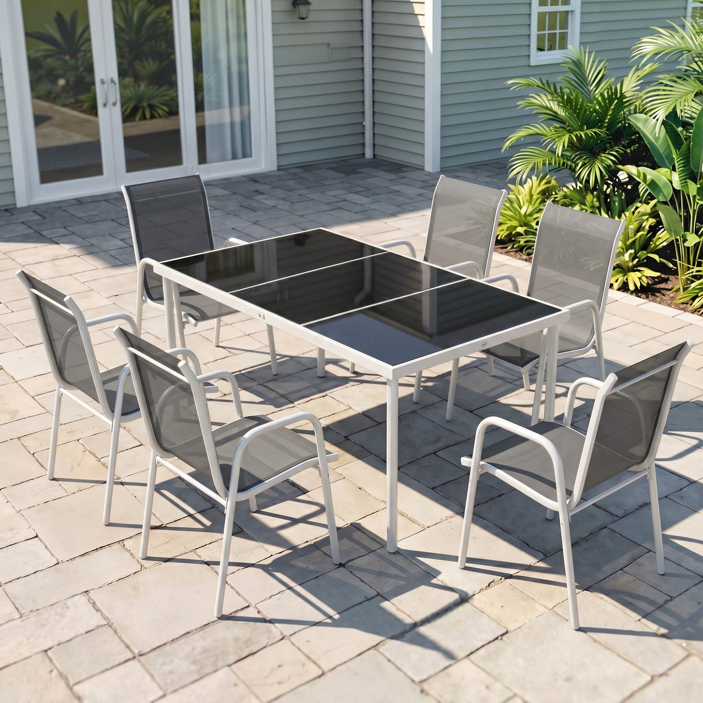 Outsunny Conjunto De Mesa Y Sillas Jardín De 7 Piezas Con Sillas Transpirables_1