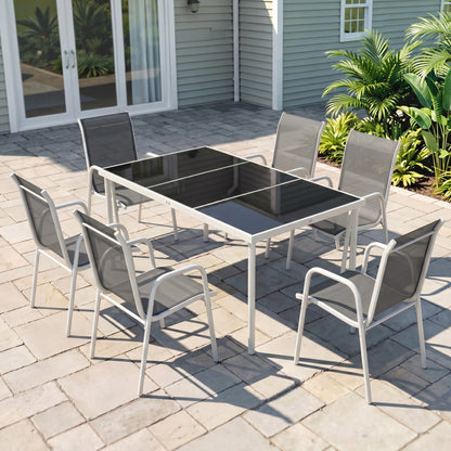 Outsunny Conjunto De Mesa Y Sillas Jardín De 7 Piezas Con Sillas Transpirables_1