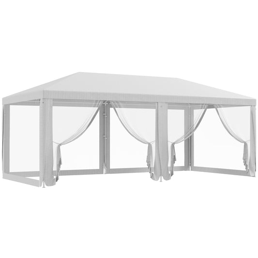 Outsunny Carpa De Jardín 6x3 M Con 6 Mosquiteras Laterales Blanco_0