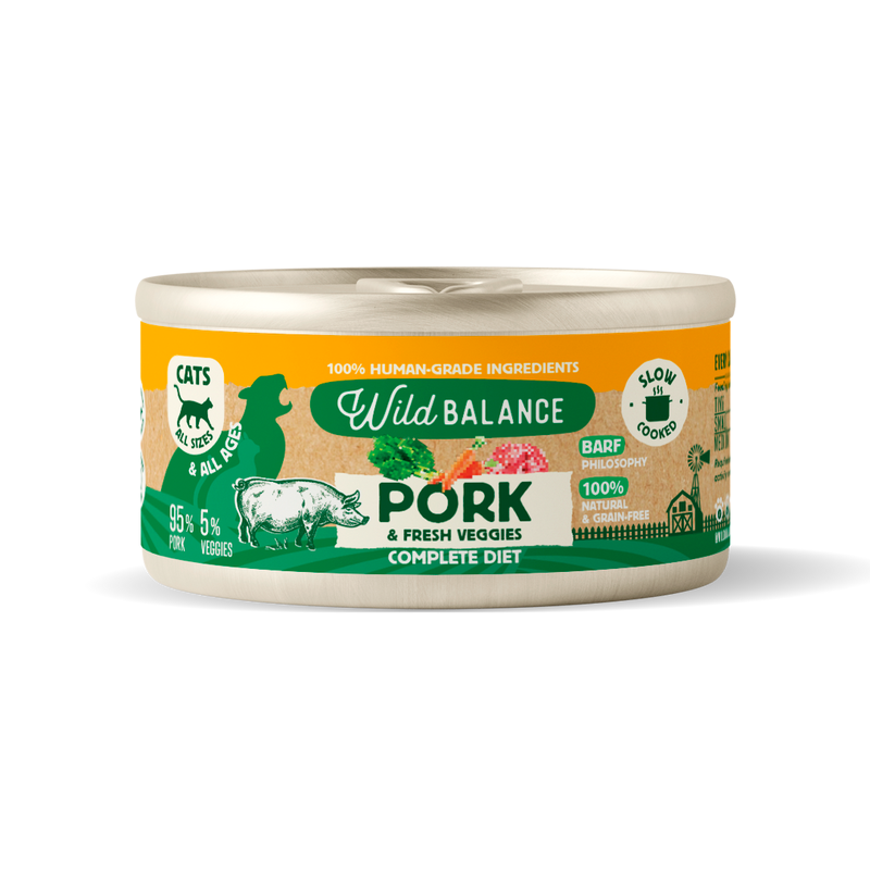 Lata de cerdo y verduras BARF para gatos Wild Balance 120 g